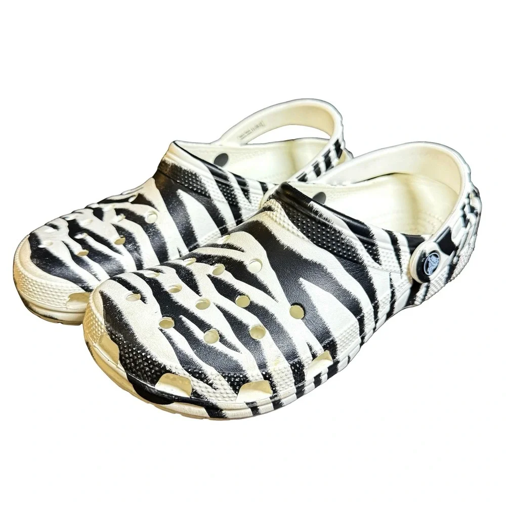 Crocs Classic Clogs Zebra Print Black White Mens 9 Womens 11 Animal Pattern